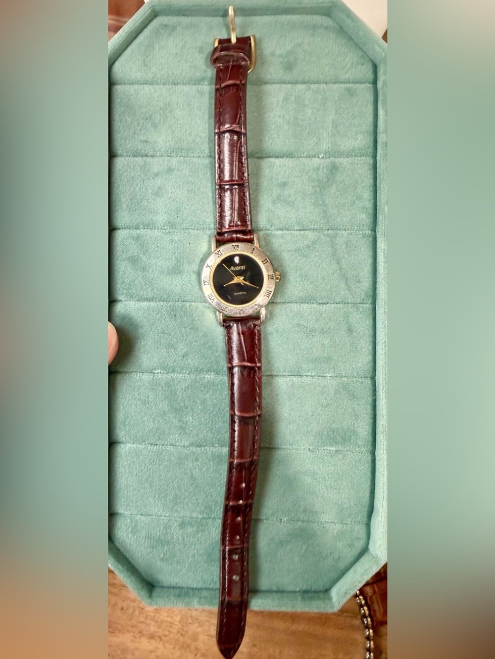 Avanti Brown Leather Strap Watch with Black Dial and Two-Tone Case- Working
